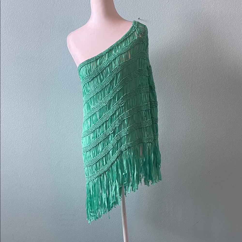 Marciano Mint Green One-Shoulder Fringe Knit Cover-Up
